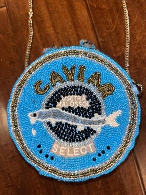 Beaded 'Caviar Select' Round Crossbody Bag - Blue